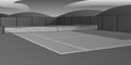 Illustration of tennis court. Grayscale image of playing ground for sports outdoors. Background image of modern badminton field